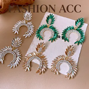 Pendientes de Botón Redondos Radiantes de Aleación de Strass Vintage Con Poste de Plata Lujosos Pendientes Colgantes Geométricos Transparentes Verdes Café para Mujer Joyería Regalo