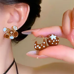 Vintage 18K Gold Plated Polka Dot Drip Oil Earrings For Women Copper Rhinestone Jewelry With Silver Earring Post Elegant Accessory