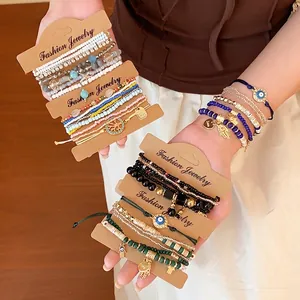 Ensemble de bracelets en perles bohèmes avec breloques œil et cœur pour femmes
