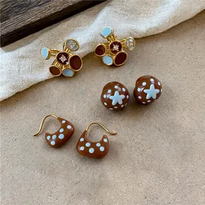18k gold plated enamel polka dot earrings set with unique vintage heart and moon shapes