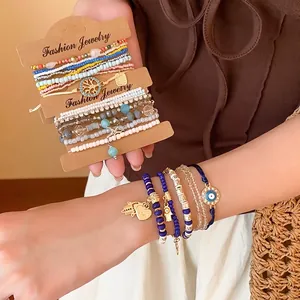 Ensemble de bracelets bohèmes en perles avec œil protecteur et cœur mode féminine