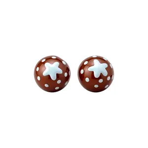 Elegant 18k gold plated enamel stud earrings featuring brown base with white polka dots and stars
