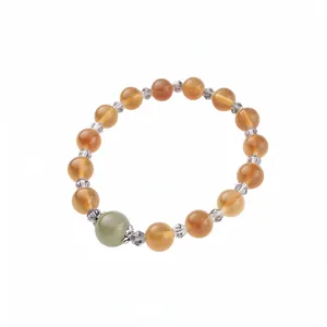 Bracelet fait main en agate miel perlé avec une grande perle centrale style jade vert