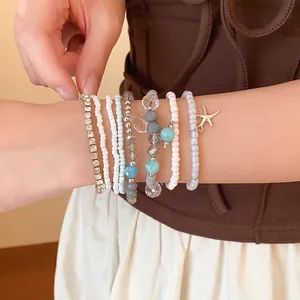 Élégant ensemble de bracelets en perles bohèmes multicouches avec breloque étoile de mer