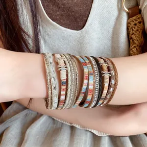 Boho meerlaagse leren armband met fonkelende strass-steentjes en magneetsluiting voor dames