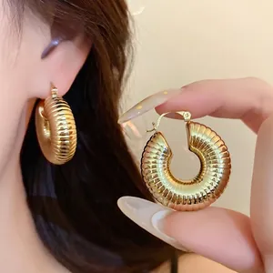 Europäisch Amerikanische Übertriebene Strukturierte Creolen Für Damen Einzigartige Kreisförmige Geometrische Vergoldete Kupfer Ohrringe Mit Stahlstift Mode Schmuck
