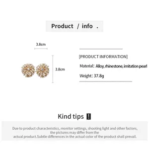 Spécifications détaillées des boucles d'oreilles fleur en strass avec dimensions