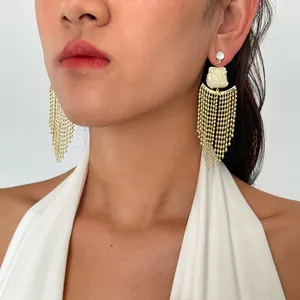 Vue détaillée de boucles d'oreilles à pompons tête de lion avec zircon et résine sur modèle
