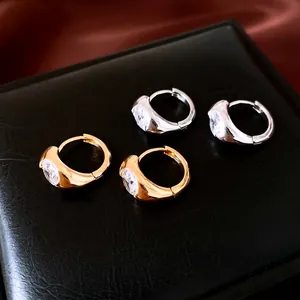 18K Gold Plated Zirconia Round Hoop Earrings For Women Minimalist Geometric Copper Jewelry With 925 Sterling Silver Post