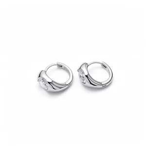 18K white gold plated round hoop earrings with clear zirconia stones for women