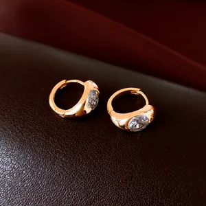Detailed macro view of 18K gold plated hoop earrings with sparkling zirconia stones