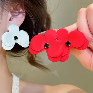 Koreanisches Design Matt Spritzlackiert Blumen Ohrstecker Mit Strass Für Damen Legierung Blumen Ohrringe Mit Silberstift Schmuck