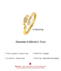 Detail view of gold-plated Mom ring with heart zircon and product specifications