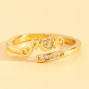 Elegant gold plated MOM heart ring with sparkling cubic zirconia for Mother's Day