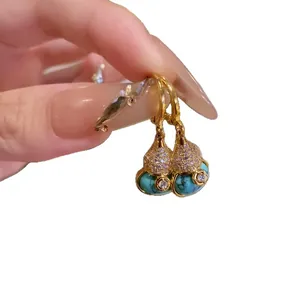 18k gold plated gourd pendant necklace with sparkling zirconia and turquoise stone