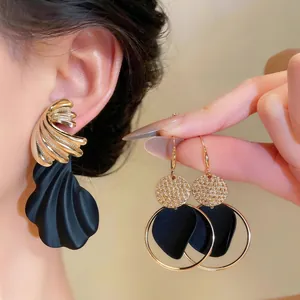 Pendientes Retorcidos Irregulares Oro Negro Pendientes de Botón Geométricos de Lujo Con Poste de Plata Joyería de Moda Mujer