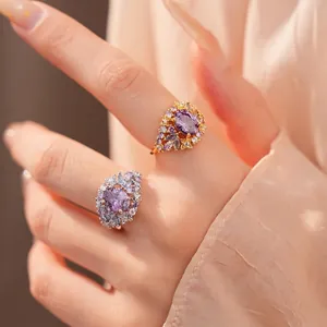 Bague Ouverte en Zirconia Ovale Plaqué Or 18K Style Palais Vintage Bague de Doigt Ajustable Exquise pour Femme Bijoux Premium Cadeau