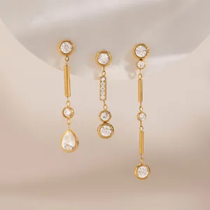 Edelstahl Quaste Ohrhänger Für Damen Vergoldet Strass Geometrische Ohrringe Mode Schmuck Zubehör