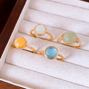 Anillo Abierto Redondo de Strass Chapado en Oro de 18K para Mujer Anillo de Dedo Elegante Ajustable Minimalista Joyería de Moda