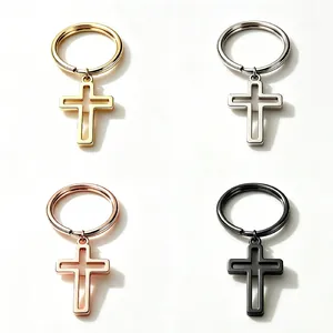 Llavero de Cruz Hueca de Acero Inoxidable Religioso Minimalista Colgante Pulido Espejo Regalo para Hombres Mujeres