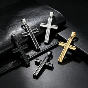 Colgante de Cruz de Acero Inoxidable con Ranuras Verticales Estilo Industrial Colgante Solo para Hombres Mujeres Joyería