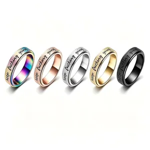 Rotatable Stainless Steel Spinner Ring For Anxiety Keep Fucking Going Engraved Hollow Couple Ring Stress Relief Band Jewelry For Men Women