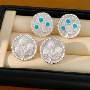 Vintage Ronde Geometrische Legering Hars Bloem Oorknopjes met Zilveren Oorsteker Kunstparel Oorbellen voor Dames Dagelijkse Sieraden