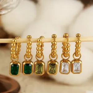 Dames Mode Roestvrij Staal Zirconia Oorbellen Luxe Niche Geometrische Kralen Oorgespsluiting Rechthoekige Zirkoon Sieraden