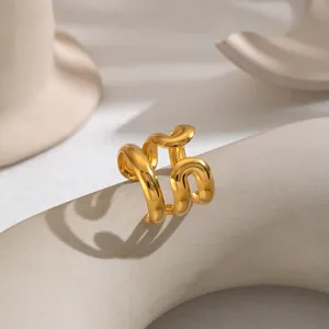 Minimalistischer Edelstahl 18K Vergoldeter Gedrehter Offener Ring Für Damen Wasserdicht Anlauffrei Unregelmäßiger Geometrischer Ring Schmuck
