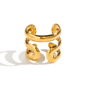 Auffälliger vergoldeter gedrehter offener Ring für Damen hochwertiger Edelstahlschmuck
