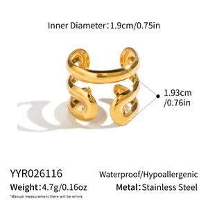 Detaillierte Maße und Gewicht des verdrehten Edelstahlrings in Gold-Ausführung