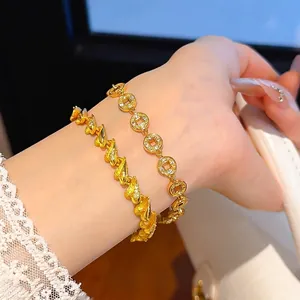 24K Vergoldetes Zirkonia Münz Herz Armband Für Damen Vintage Gebürstetes Herz Armband Leichter Luxus Mode Schmuck Armband Geschenk
