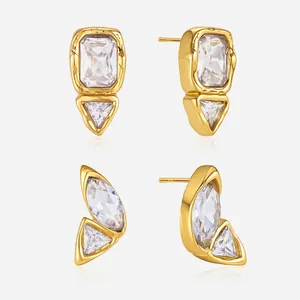 Edelstahl Zirkonia Schmetterling Ohrstecker Für Damen Vergoldet Geometrisch Gehämmerte Textur Schmuck Geschenk