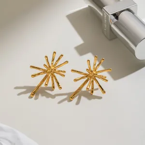 Detailed macro shot of 18K gold-plated firework stud earrings with a glossy finish.