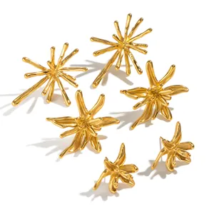 18K gold plated stainless steel firework and orchid stud earrings for women set
