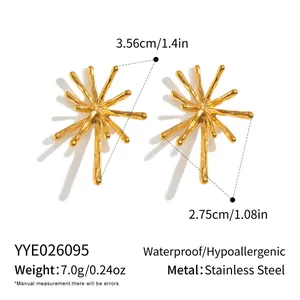 Detailed view of 18K gold plated fireworks earrings with size and material specs