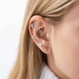 Parure de bijoux de piercing en titane G23 avec ciseaux en cristal et clous d'oreilles