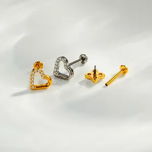 Piercings labret professionnels en alliage de titane G23 avec motifs cœur et papillon et pierres