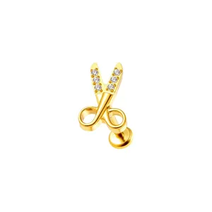 Piercing labret en forme de ciseaux en titane G23 avec des oxydes de zirconium