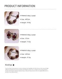 Vintage Hofstil Schmuckset mit roten Kristallen, Details zu Halskette, Ohrringen und Armband