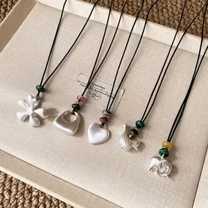 Collares con colgantes de flores y animales en plata cepillada de estilo chino