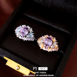 Luxe 18k vergulde ovale zirkoon open ringen voor dames in sieradendoosje