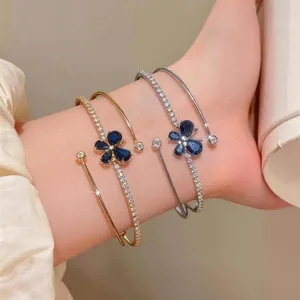 Brazalete Elegante de Circonia Mariposa Lazo Francés Brazalete de Cobre Abierto de Capas Múltiples Pulsera de Circonia Azul de Gama Alta Joyería para Mujer