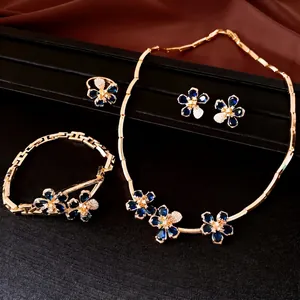 18k gold plated zirconia flower jewelry set including necklace bracelet and earrings