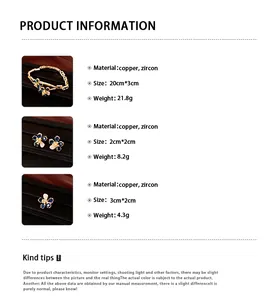 Detailed size and material information for 18k gold plated zircon flower jewelry set