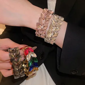 Sparkly crystal wheat-ear double-layer elastic bracelet for elegant evening wear