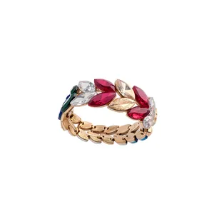 Elegant double-layer wheat ear stretch bracelet featuring vibrant marquise-cut rhinestones