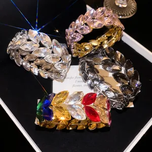 Group of sparkling rhinestone wheat ear elastic bracelets in various colors