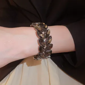 Close-up of sparkling grey crystal wheat ear double-layer stretch bracelet on wrist