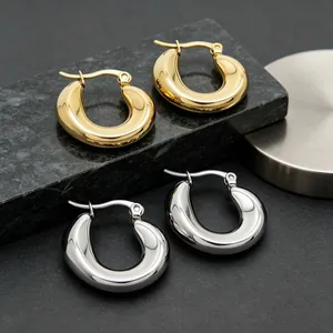 Pendientes de Aro de Acero Inoxidable en Forma de U Engrosados de Moda Joyería Minimalista de Alta Gama de Acero de Titanio Pulido para Mujer Oro Plata